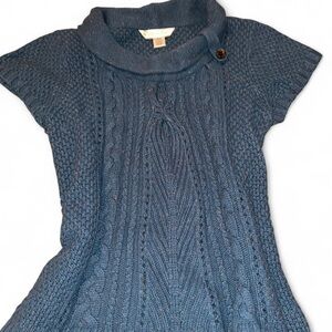 Cable Knit Cowl Neck Sweater Dress - Navy